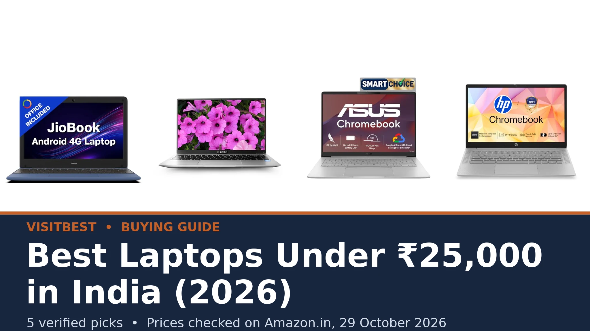Best laptops under 25000 rupees in India — compiled cover of real product photographs from Amazon.in