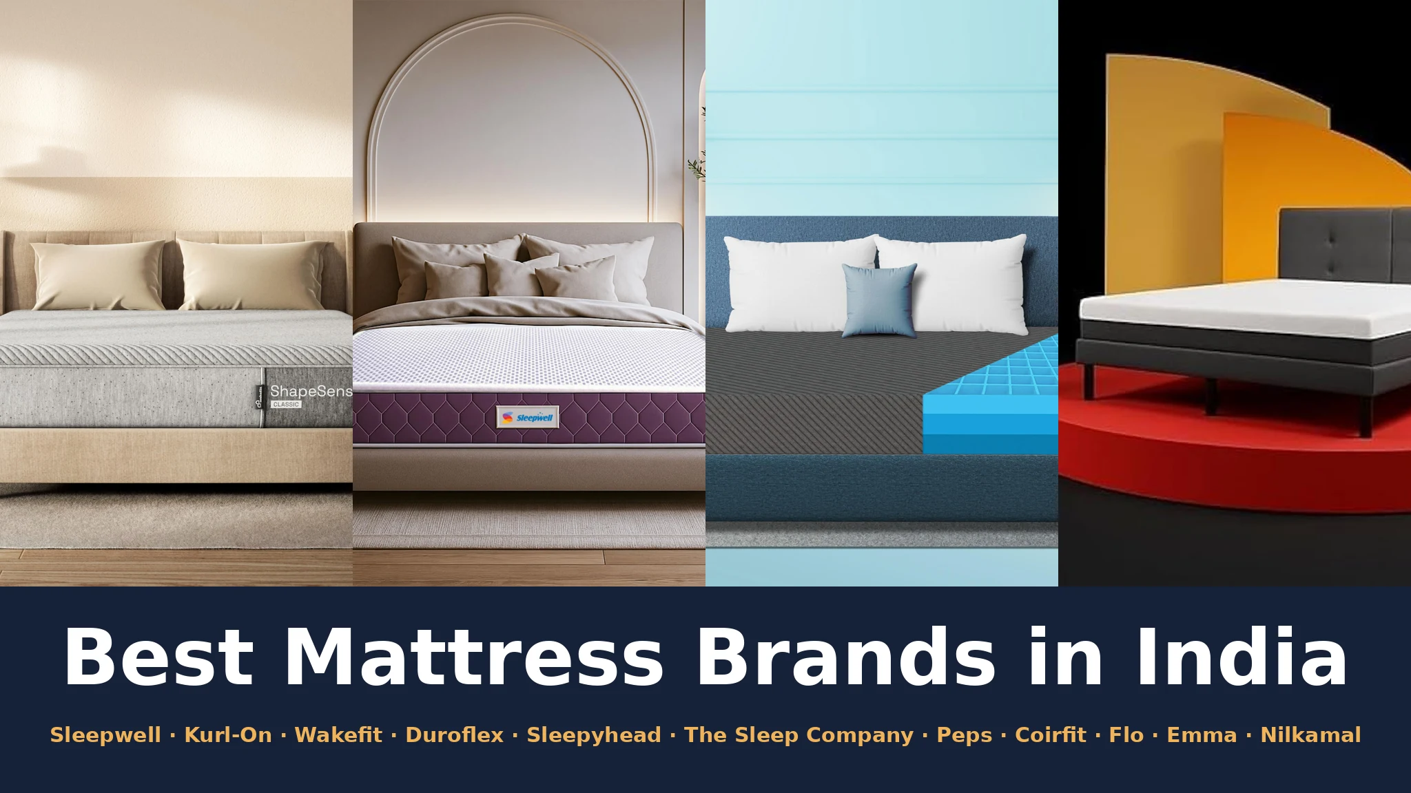 Best mattress brands in India — compiled cover of real product photographs from Amazon.in