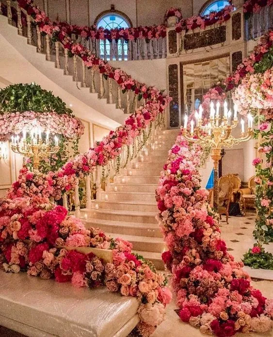 Floral staircase decor by Eventina, event management company in Begumpet Hyderabad