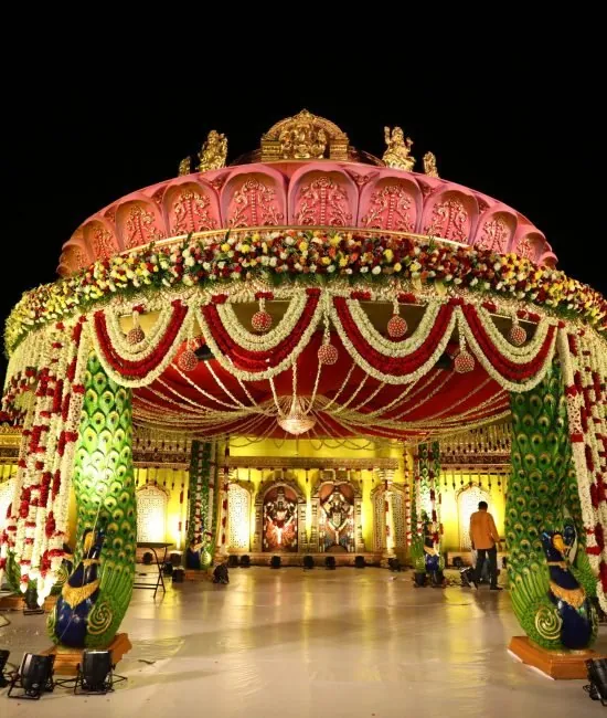 Traditional wedding mandap built by Vajra Events, event management company in Banjara Hills Hyderabad