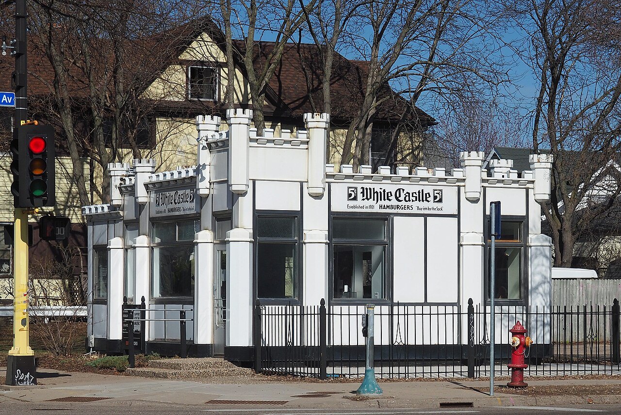 The historic White Castle Building No. 8, a castle-style restaurant
