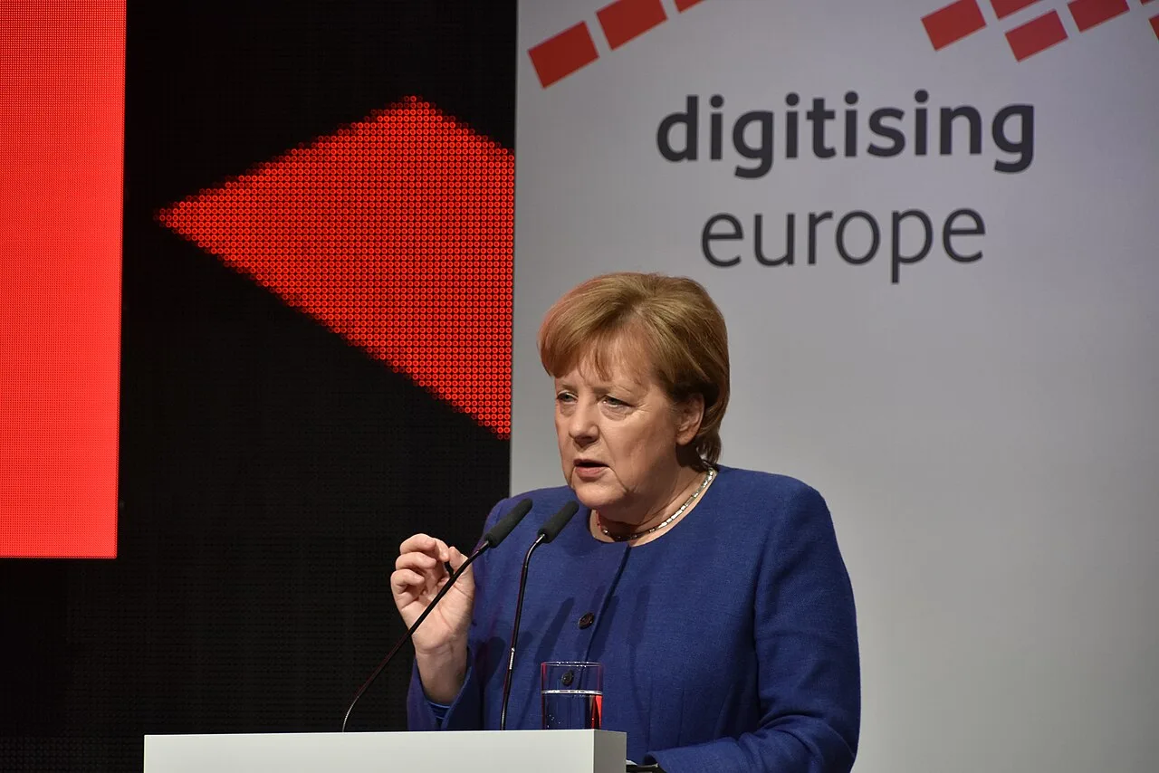 Angela Merkel speaking at the Digitising Europe summit in Berlin in 2019