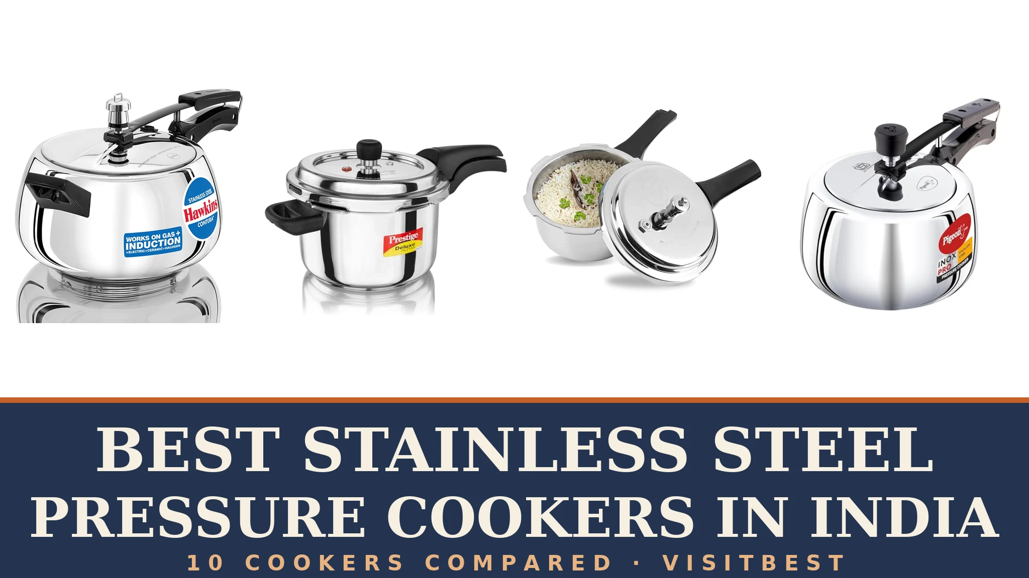 Best stainless steel pressure cookers in India — compiled cover of real product photographs from Amazon.in