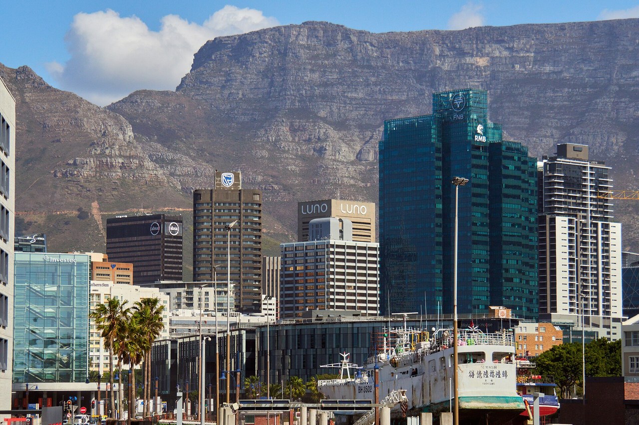 Cape Town's city skyline with Table Mountain behind, from the V&A Waterfront