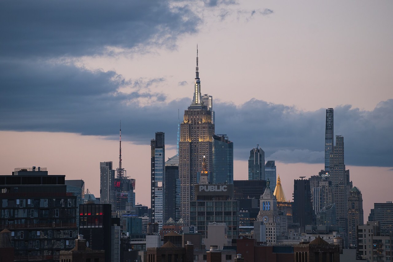 The Empire State Building and Midtown Manhattan skyline at dusk, New York City