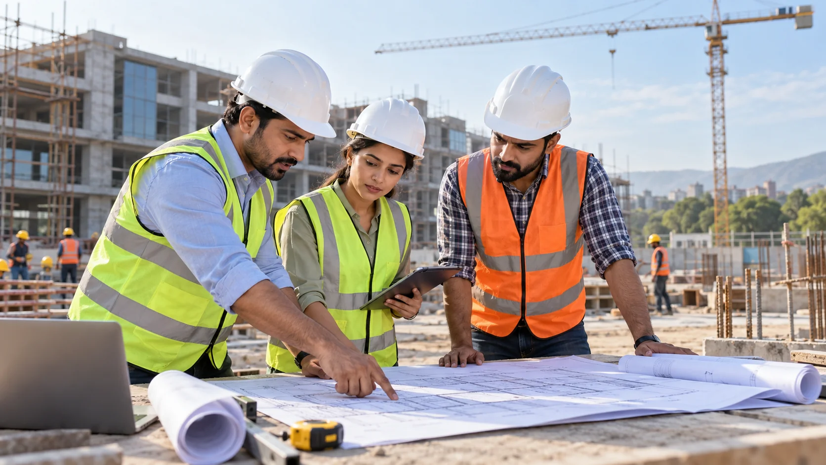 Illustration for Construction Companies in Chandigarh: Project Types, Quotes and Checks; fictional setting