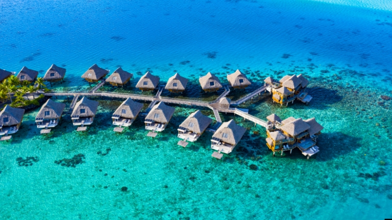 Maldives Overwater bungalows coral reefs